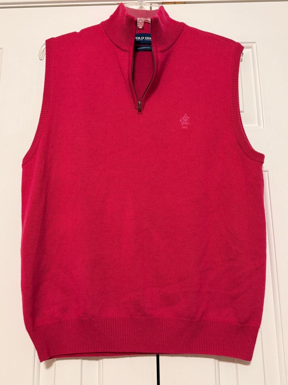 Ralph Lauren Polo Golf Sweater Vest, Merino Wool, Atlanta Athletic Club, Pink, L